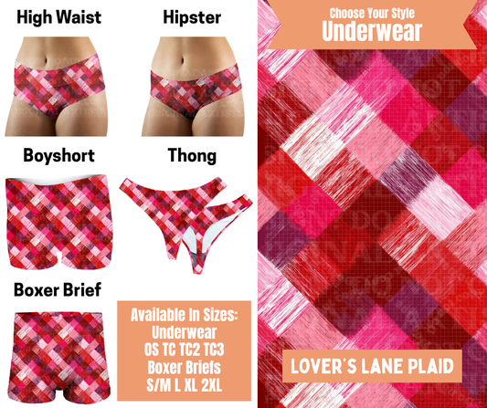 Preorder! Closes 11/5. ETA Feb. Lover's Lane Plaid Hipster, High Waist, Boyshort, & Thong Underwear & Boxer Briefs