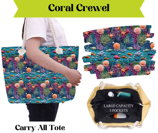 Preorder! Closes 3/16. ETA May. Coral Crewel Carry All Tote