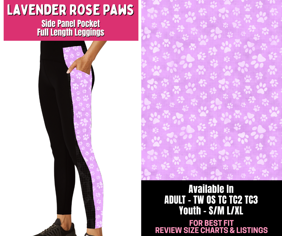 Preorder! Closes 1/1. ETA March. Lavender Rose Paws Side Panel Pocket Full Length Leggings