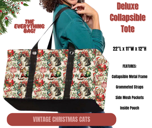 Preorder! Closes 9/1. ETA Dec. Vintage Christmas Cats Collapsible Tote