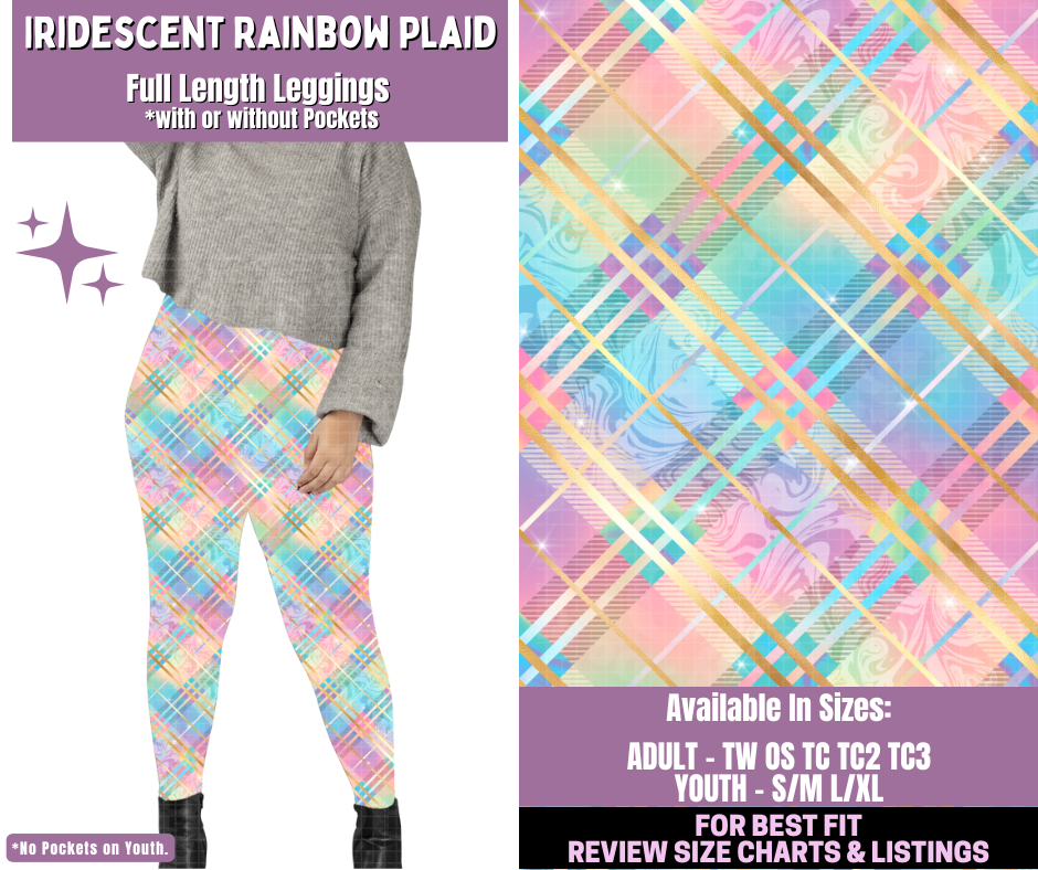 Preorder! Closes 1/14. ETA April. Iridescent Rainbow Plaid Full Length Leggings w/wo Pockets