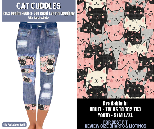 Preorder! Closes 1/8. ETA March. Cat Cuddles Capri Faux Denim Peekaboo