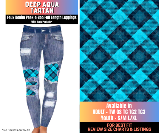 Preorder! Closes 10/16. ETA Jan. Deep Aqua Tartan Full Length Faux Denim Peekaboo