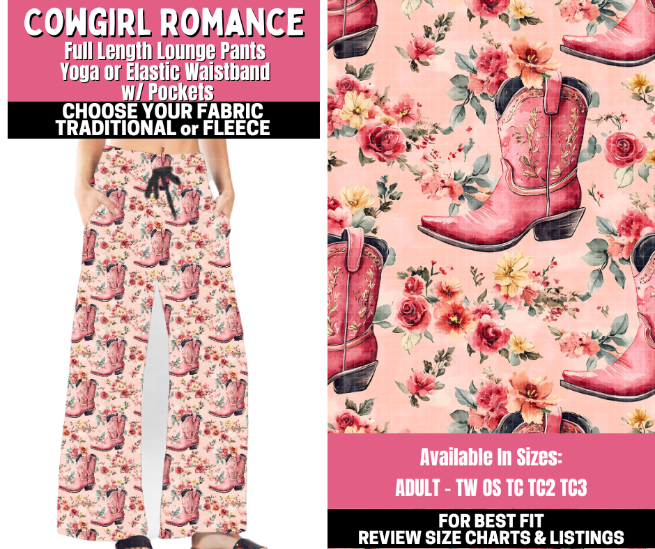 Preorder! Closes 11/19. ETA Jan. Cowgirl Romance Lounge Pants Choose Fleece or Traditional