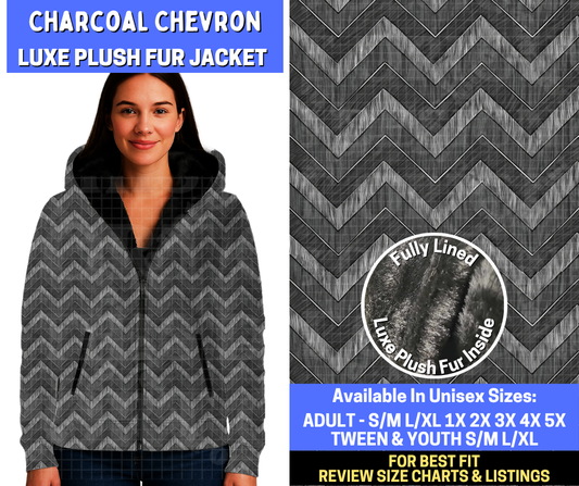 Preorder! Closes 10/29. ETA Jan. Charcoal Chevron Luxe Fur Jacket