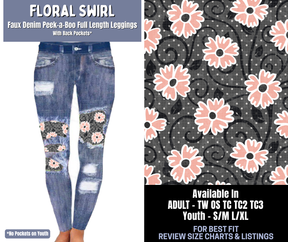Preorder! Closes 1/8. ETA March. Floral Swirl Full Length Faux Denim Peekaboo