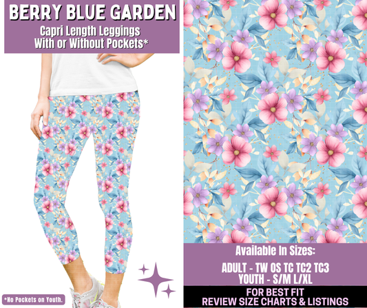 Preorder! Closes 1/14. ETA April. Berry Blue Garden Capri Length Leggings w/wo Pockets