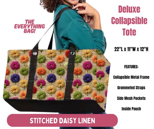 Preorder! Closes 10/8. ETA Jan. Stitched Daisy Linen Collapsible Tote