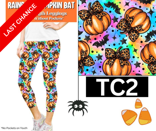 Rainbow Pumpkin Bat Capri Length Leggings w/ Pockets
