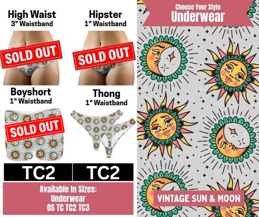 Vintage Sun & Moon Boyshort, & Thong Underwear