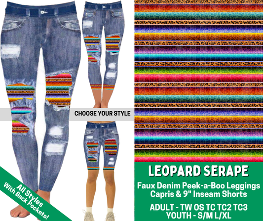 Preorder! Closes 2/18. ETA May. Leopard Serape Combo Faux Denim Peekaboo Legging Lengths - Alonna's Legging Land