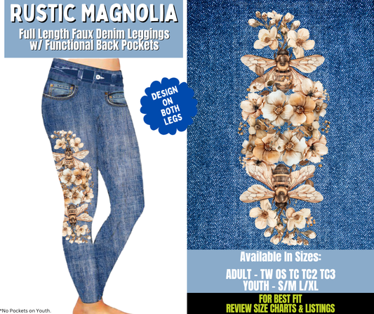 Preorder! Closes 12/15. ETA March. Rustic Magnolia Full Length Faux Denim w/ Side Leg Designs