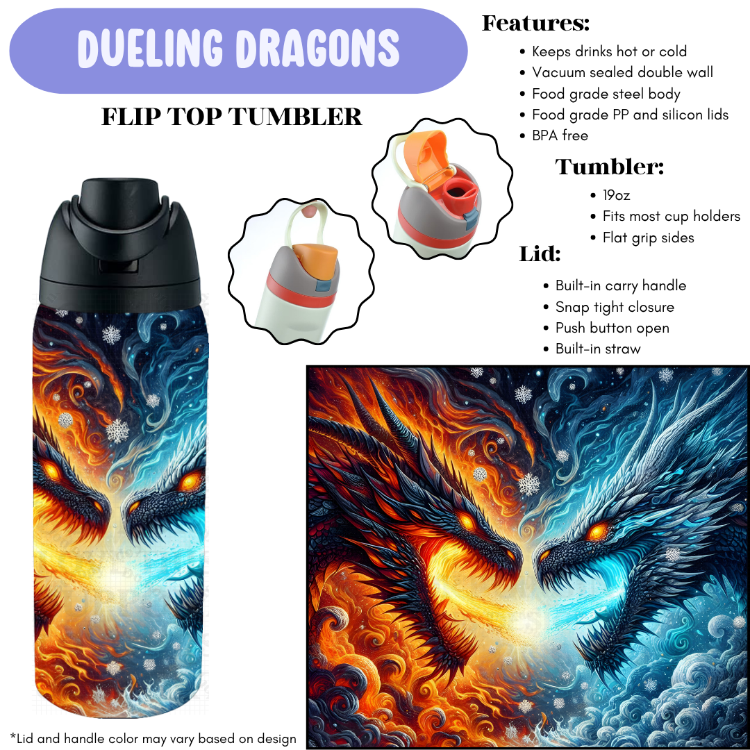 Preorder! Closes 12/11. ETA Feb. Dueling Dragons Flip Top Tumbler