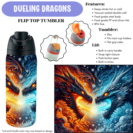 Preorder! Closes 12/11. ETA Feb. Dueling Dragons Flip Top Tumbler