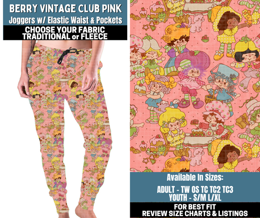 Preorder! Closes 10/13. ETA Jan. Berry Vintage Club Pink Joggers Choose Fleece or Traditional
