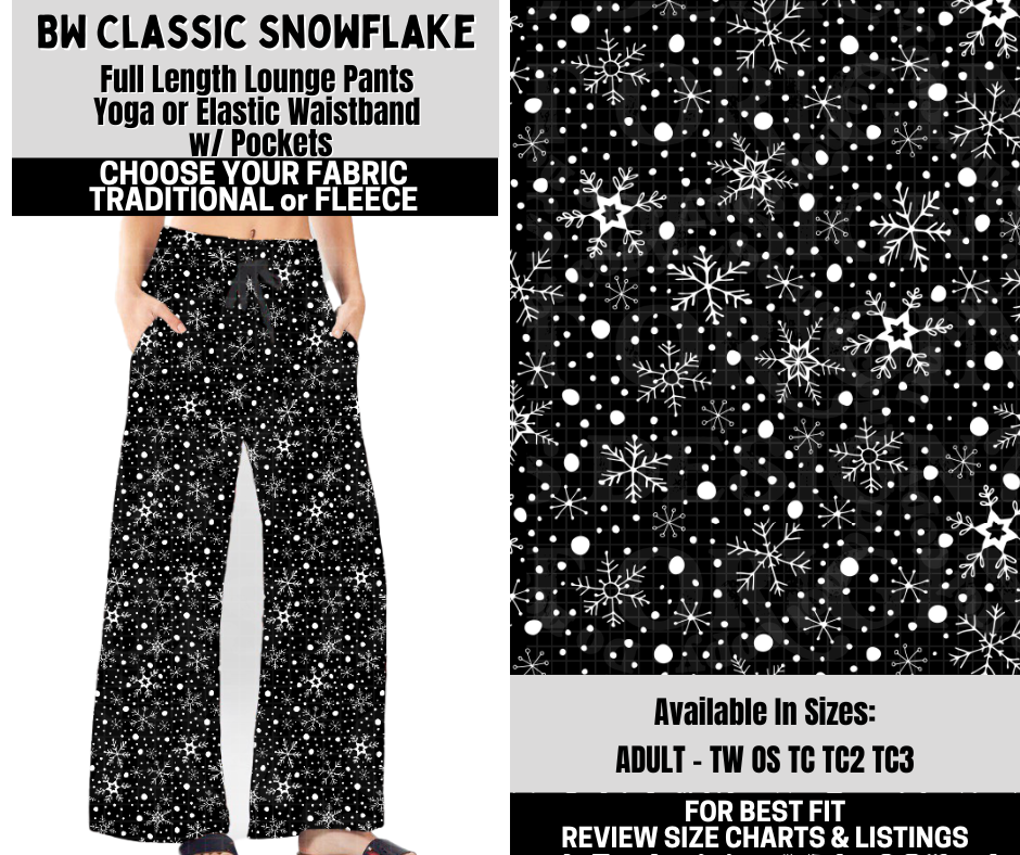 Preorder! Closes 10/6. ETA Dec. BW Classic Snowflake Lounge Pants Choose Fleece or Traditional