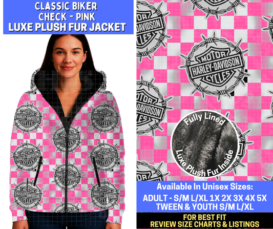 Preorder! Closes 10/20. ETA Jan. Classic Biker Check- Pink Luxe Fur Jacket