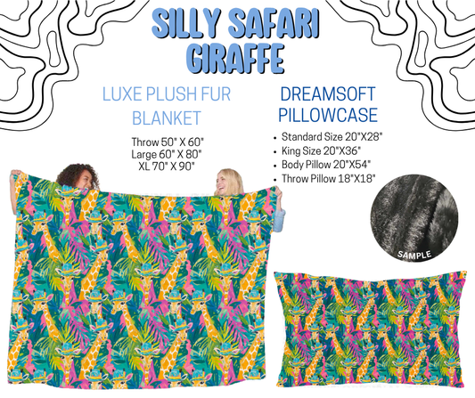Preorder! Closes 4/29. ETA July. Silly Safari Giraffe Luxe Plush Fur Blanket and/or DreamSoft Pillowcase