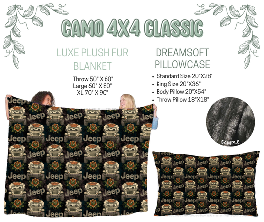 Preorder! Closes 10/9. ETA Dec. Camo 4x4 Classic Luxe Plush Fur Blanket and/or DreamSoft Pillowcase