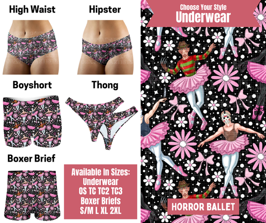 Preorder! Closes 9/29. ETA Dec. Horror Ballet Hipster, High Waist, Boyshort, & Thong Underwear & Boxer Briefs