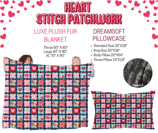 Preorder! Closes 11/17. ETA Jan. Heart Stitch Patchwork Luxe Plush Fur Blanket and/or DreamSoft Pillowcase