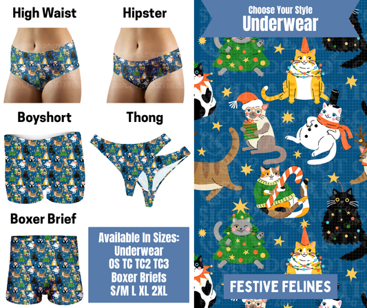 Preorder! Closes 8/26. ETA Nov. Festive Felines Hipster, High Waist, Boyshort, & Thong Underwear & Boxer Briefs