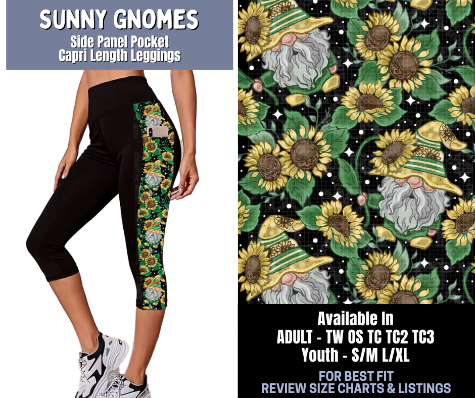 Preorder! Closes 1/8. ETA March. Sunny Gnomes Side Panel Pocket Capri Length Leggings