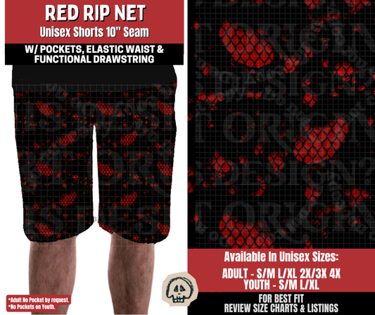 Preorder! Closes 12/22. ETA March. Red Rip Net Unisex Shorts