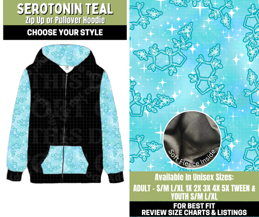 Preorder! Closes 11/6. ETA Jan. Serotonin Teal Zip-Up or Pullover Hoodie