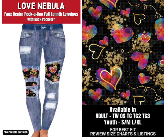 Preorder! Closes 10/26. ETA Jan. Love Nebula Full Length Faux Denim Peekaboo