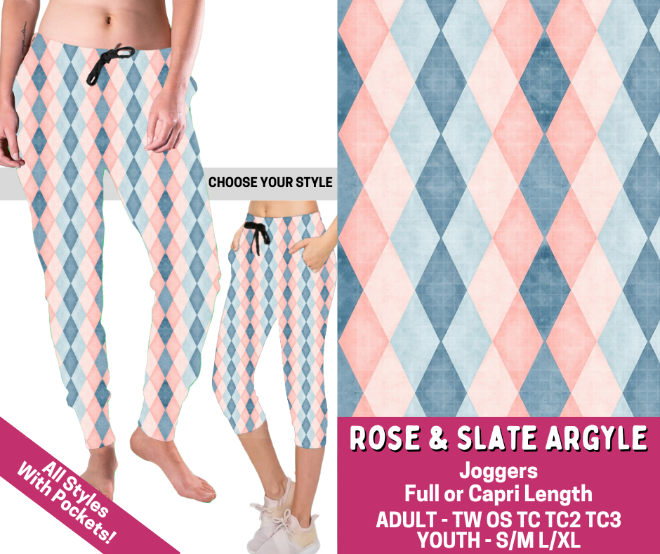 Preorder! Closes 3/2. ETA June. Rose & Slate Argyle Combo Jogger Lengths