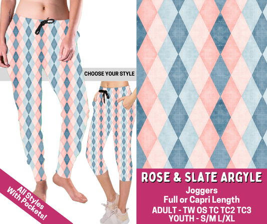 Preorder! Closes 3/2. ETA June. Rose & Slate Argyle Combo Jogger Lengths