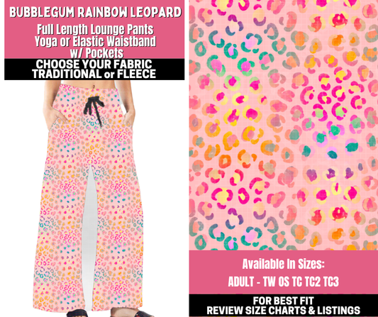 Preorder! Closes 11/19. ETA Jan. Bubblegum Rainbow Leopard Lounge Pants Choose Fleece or Traditional