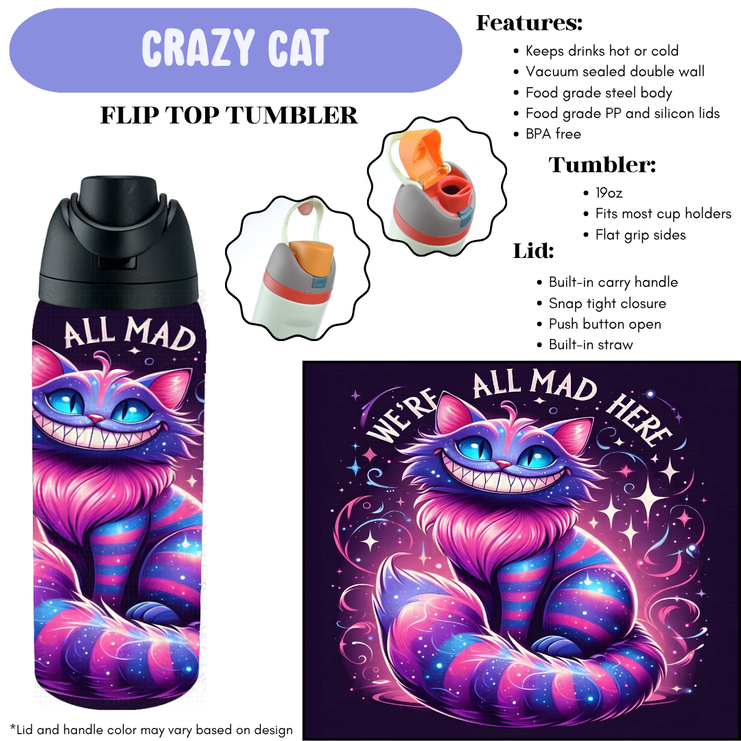 Preorder! Closes 12/11. ETA Feb. Crazy Cat Flip Top Tumbler