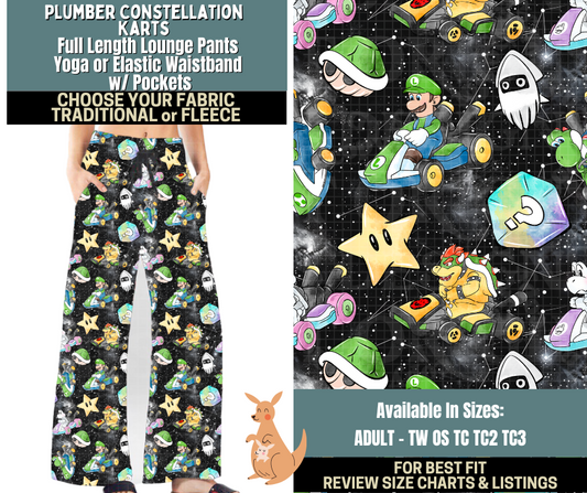 Preorder! Closes 10/2. ETA Dec. Plumber Constellations Karts Lounge Pants Choose Fleece or Traditional