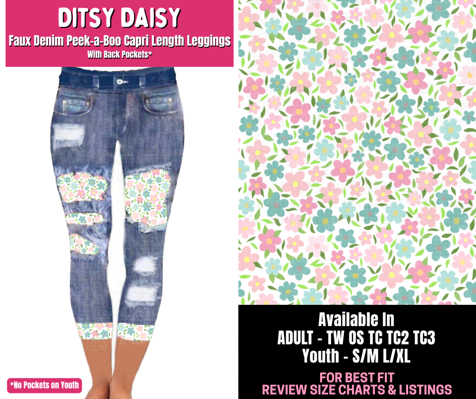 Preorder! Closes 1/1. ETA March. Ditsy Daisy Capri Faux Denim Peekaboo