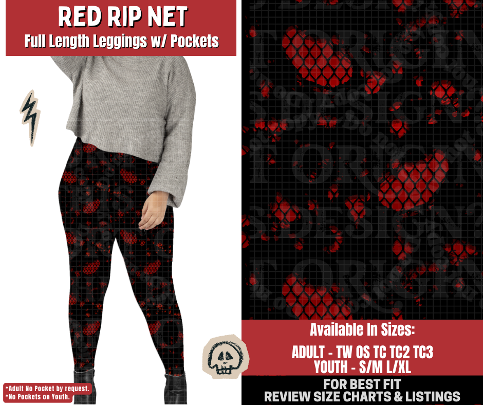 Preorder! Closes 12/22. ETA March. Red Rip Net Full Length Leggings w/wo Pockets