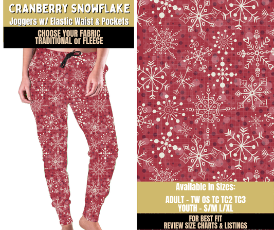 Preorder! Closes 9/9. ETA Dec. Cranberry Snowflake Joggers Choose Fleece or Traditional
