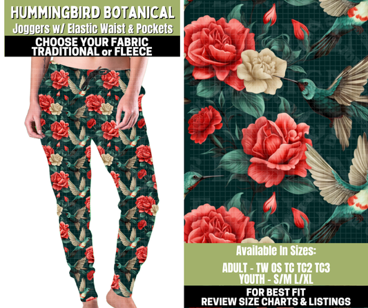 Preorder! Closes 11/6. ETA Jan. Hummingbird Botanical Joggers Choose Fleece or Traditional