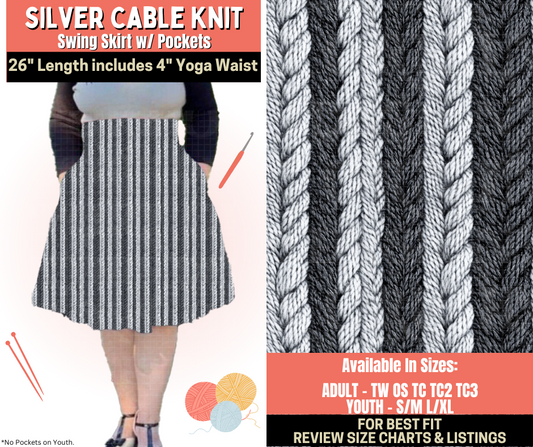 Preorder! Closes 10/1. ETA Dec. Silver Cable Knit Swing Skirt