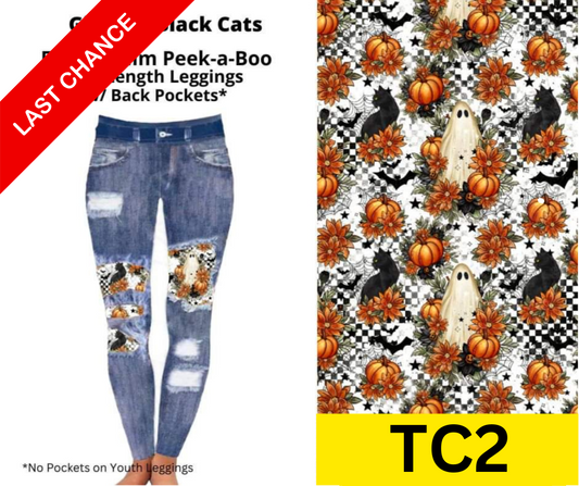 Ghost & Black Cats Faux Denim Full Length Peekaboo Leggings