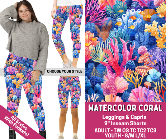 Preorder! Closes 3/2. ETA June. Watercolor Coral Combo Legging Lengths