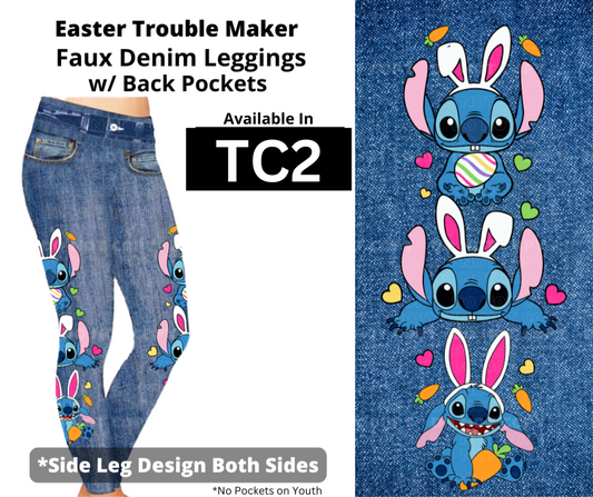Easter Trouble Maker Full Length Faux Denim w/ Side Leg Designs