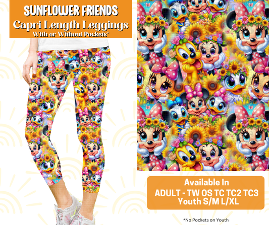 Preorder! Closes 5/16. ETA July. Sunflower Friends Capri Length Leggings w/wo Pockets