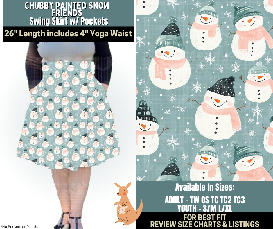 Preorder! Closes 10/2. ETA Dec. Chubby Painted Snow Friends Swing Skirt