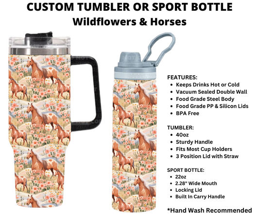 Wildflowers & Horses Custom Tumbler or Sport Bottle - Alonna's Legging Land