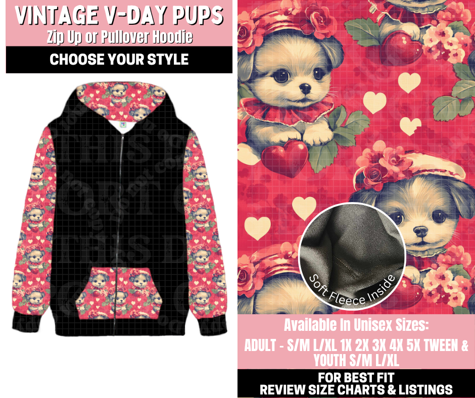 Preorder! Closes 11/12. ETA Jan. Vintage V-day Pups Plaid Zip-Up or Pullover Hoodie