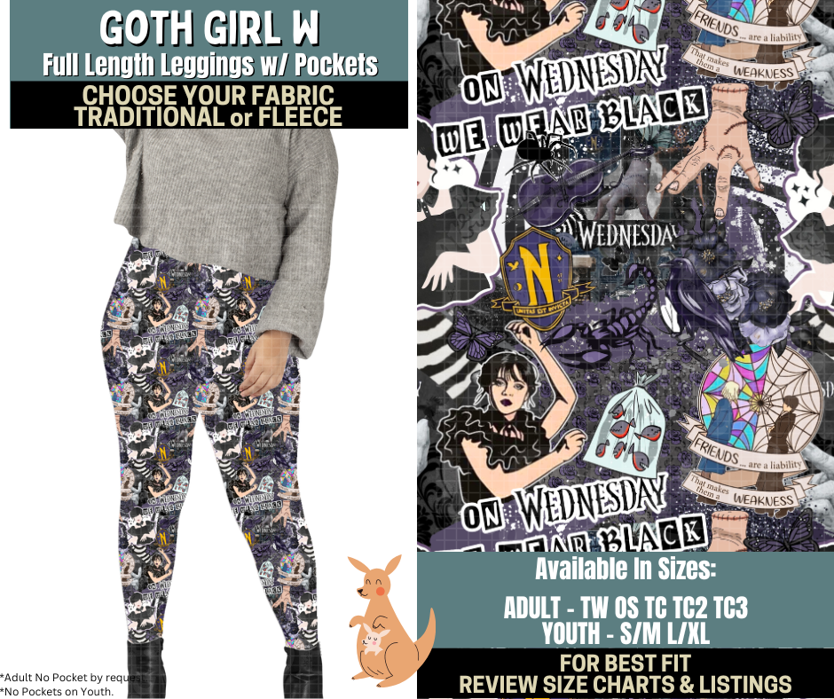 Preorder! Closes 10/2. ETA Dec. Goth Girl W Leggings Choose Fleece or Traditional