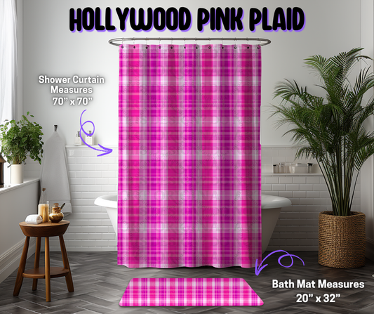 Preorder! Closes 12/8. ETA March. Hollywood Pink Plaid Custom Shower Curtain and/or Bath Mat