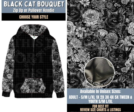 Preorder! Closes 9/24. ETA Dec. Black Cat Bouquet Zip-Up or Pullover Hoodie
